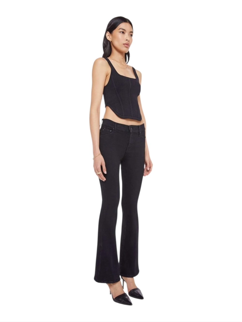Mother The Weekender In Nighty Night Black Mid Rise Flare Size 27 NWT $238